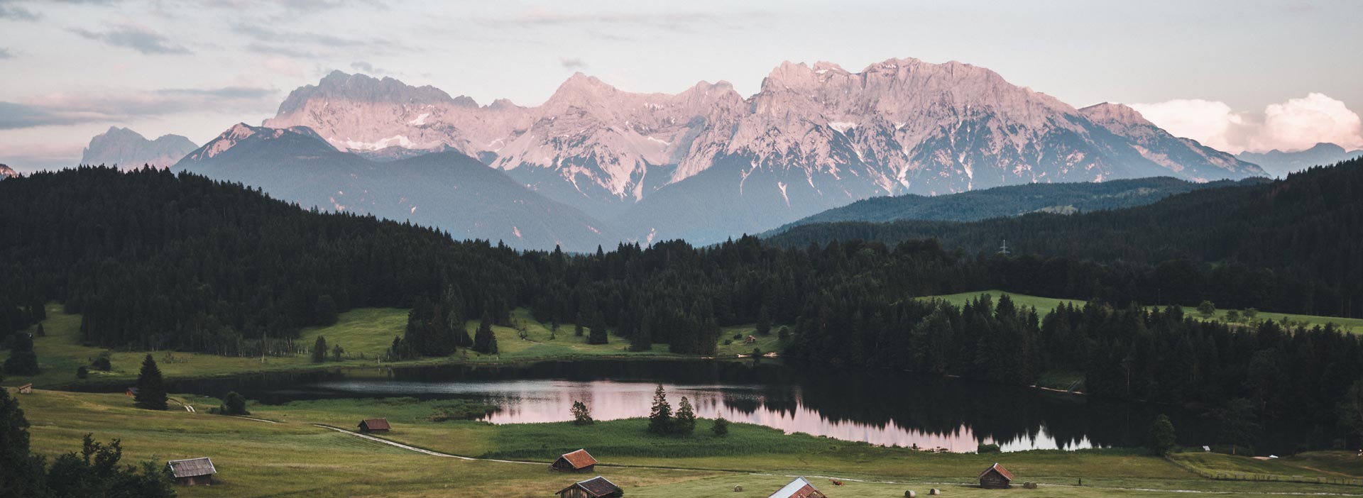 Campagne avec une forêt et des montagnes au loin